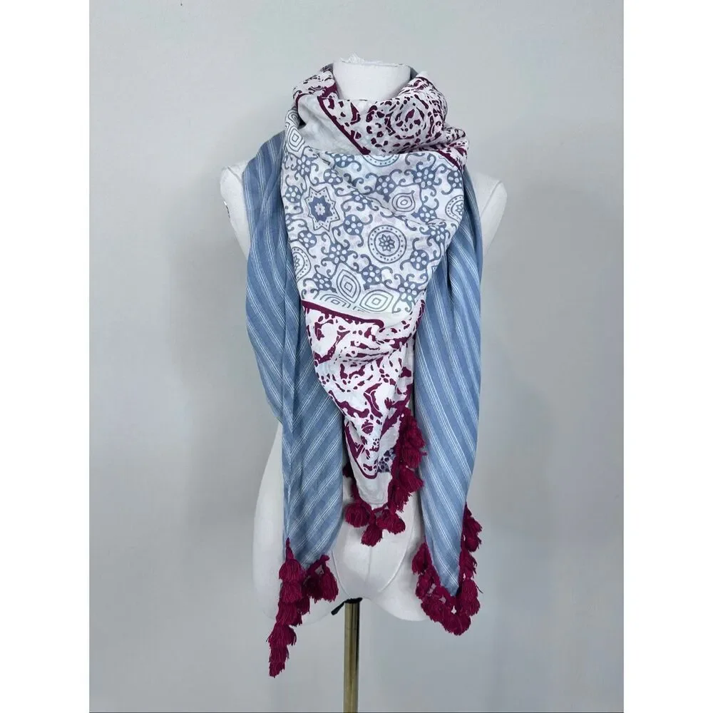 Anthropologie IDEA Plus Sonira Tassel Scarf Wrap Shawl Cotton Silk NWT $198